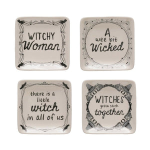 Square Stoneware Plate w/Witch Saying