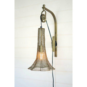 Antique Brass Pulley Wall Lamp w/Wire Brass Shade