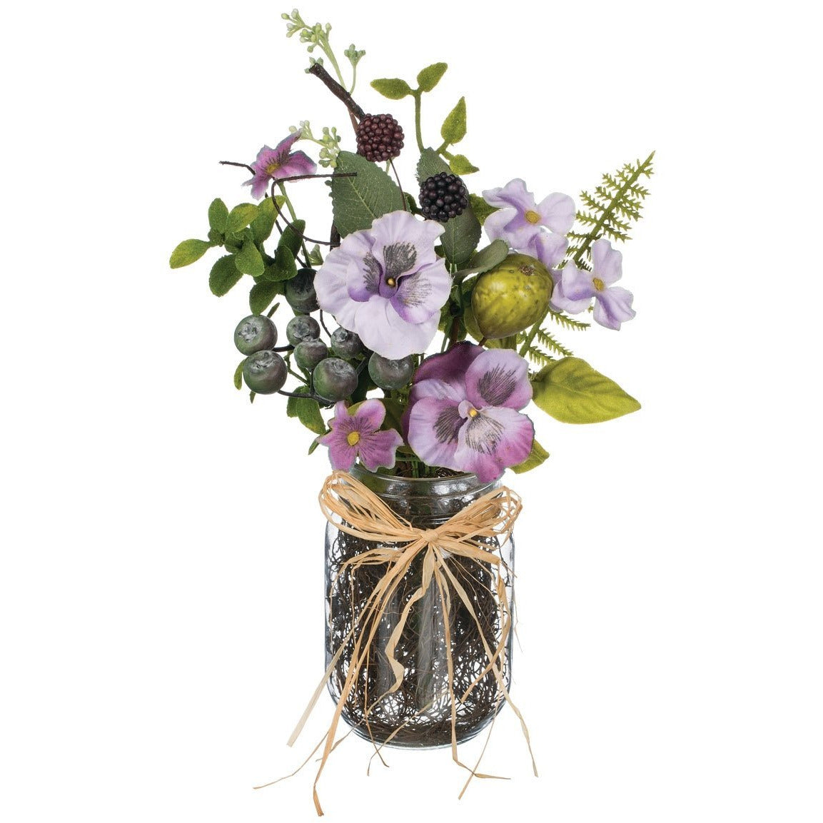 Pansy/Berry Arrangement in Glass Jar