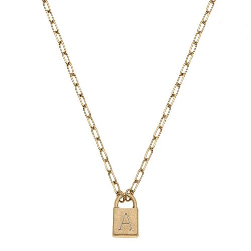 Kinsley Padlock Initial Necklace - Moss & Embers Home Decorum
