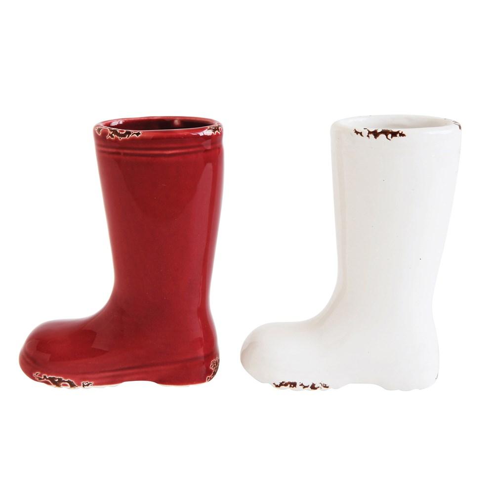 Stoneware Boot Vase w/Distressed Finish