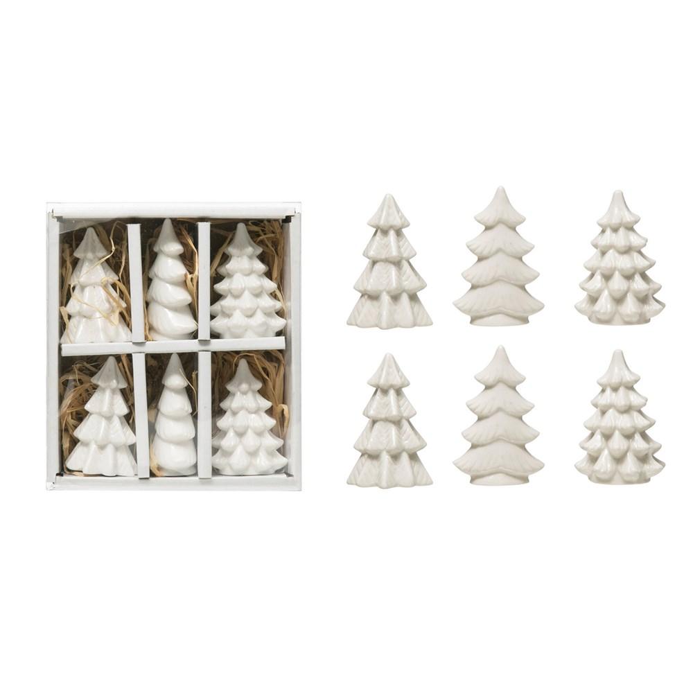 S/6 Boxed White Stoneware Trees
